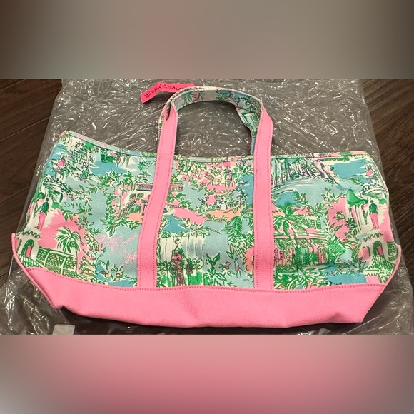 Lilly Pulitzer Mercato Canvas Cotton Tote Bag - Multi Lilly Loves Palm Beach - Picture 6 of 16
